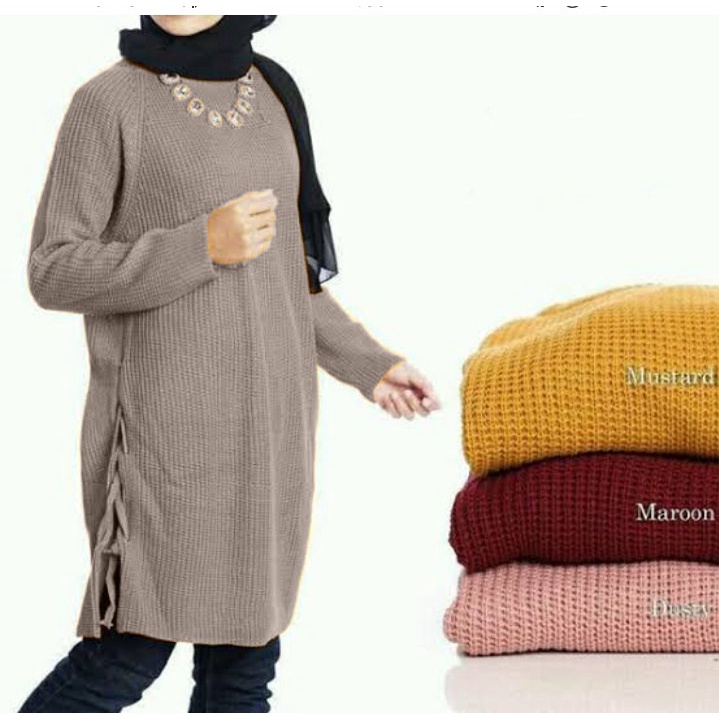 Atasan Muslim Wanita Rajut CLARISSA TUNIK-BURGUNDY