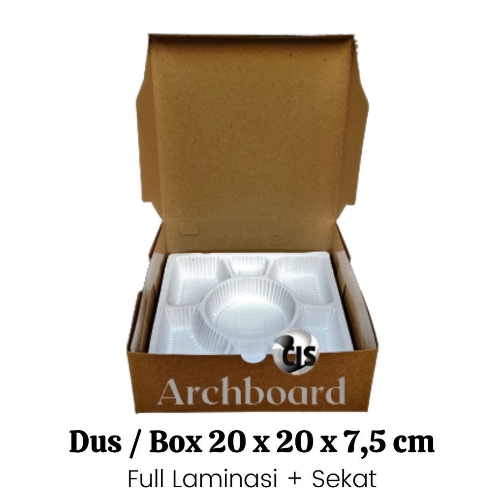 

Dus / Box Kotak Nasi Ukuran 20 X 20 X 7,5 Cm + Mika Sekat Alas Nasi (Paket 25 pcs)