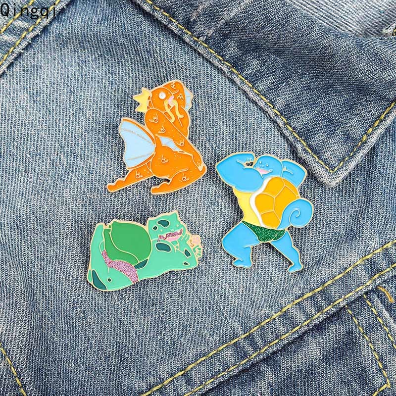 Bros Pin Enamel Desain Kartun Hewan Kebugaran Warna Hijau Biru Oranye Untuk Anak