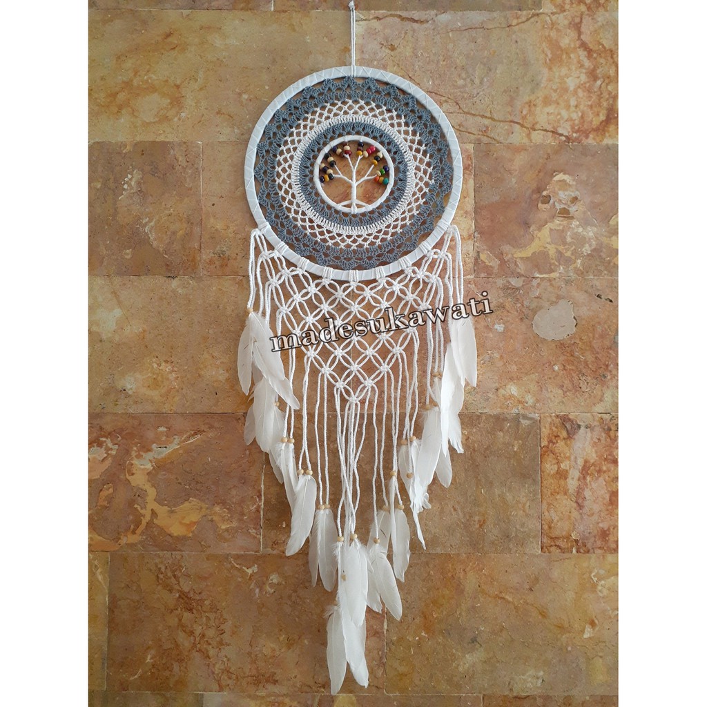 Dream catcher sulam variasi bola kayu panjang 97cm