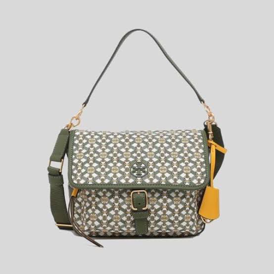 Tas Tory Burch Piper Printed Crossbody Green Gemini Link Medallion New Original