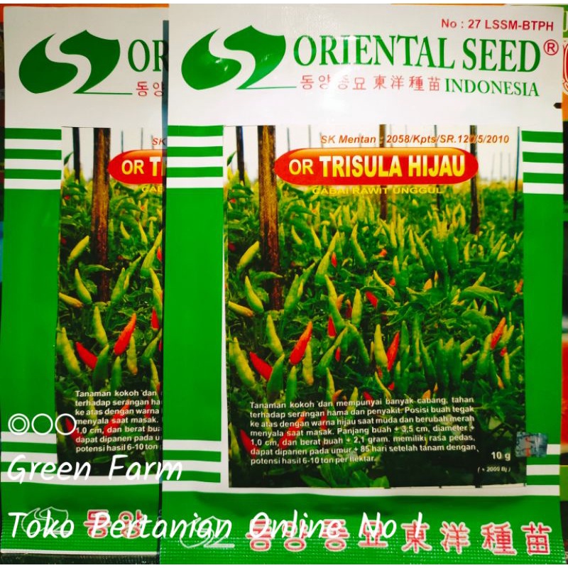 Cabe Trisula Hijau Kemasan 10gr Unggul Buah Lebat Cabe Hijau Original Pabrik Oriental Seed