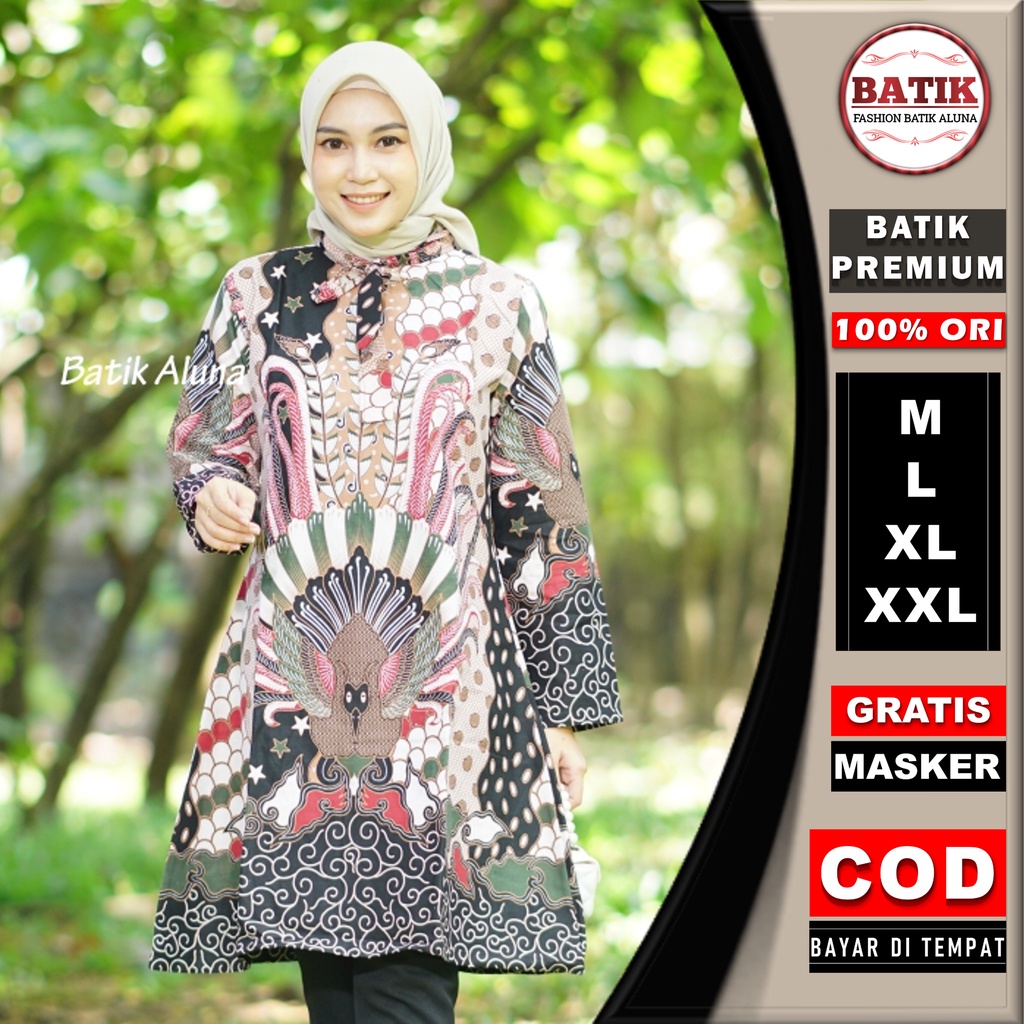 Baju Batik Wanita Modern Kantor Elegan Lengan Panjang Atasan Batik Tunik Wanita Dewasa Modern Premium Terbaru Kekinian Jumbo Couple Blouse Batik Modern Batik Kantor Wanita FASHION BATIK ALUNA