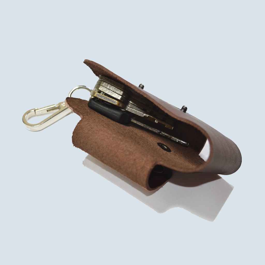 gantungan kunci unik kulit asli - key wallet organizer holder - coklat