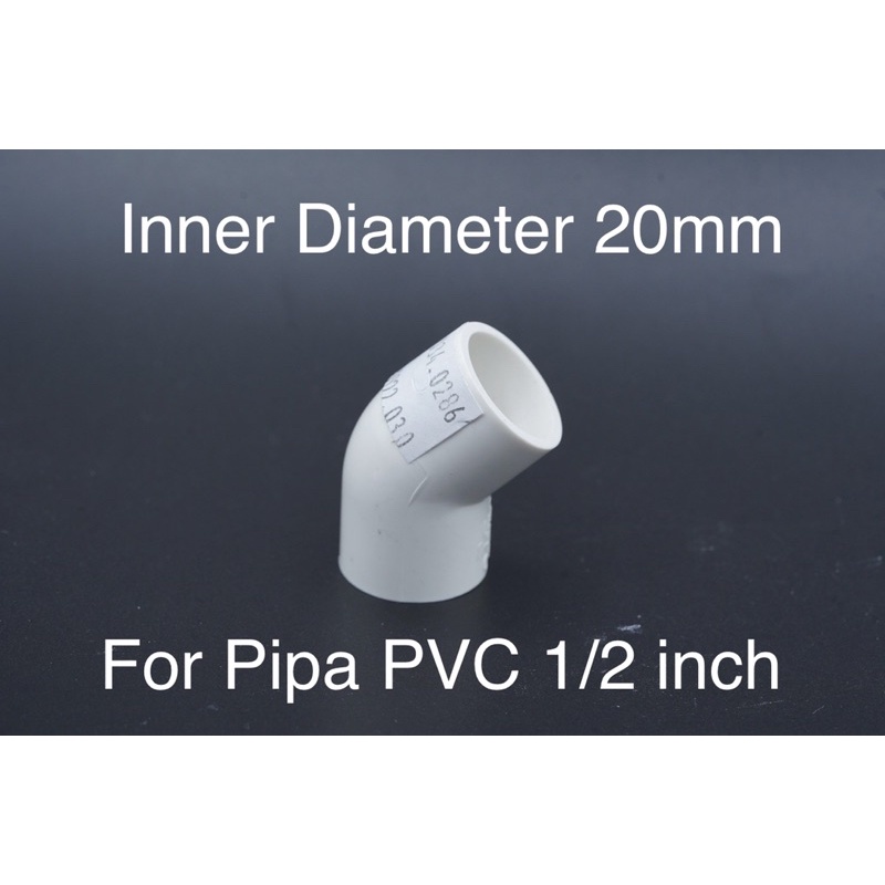 White Kenie Keni Knie Knee 45 Derajat Elbow Sudut Inner Diameter 20mm for 1/2 Inch Pipa PVC Fitting 