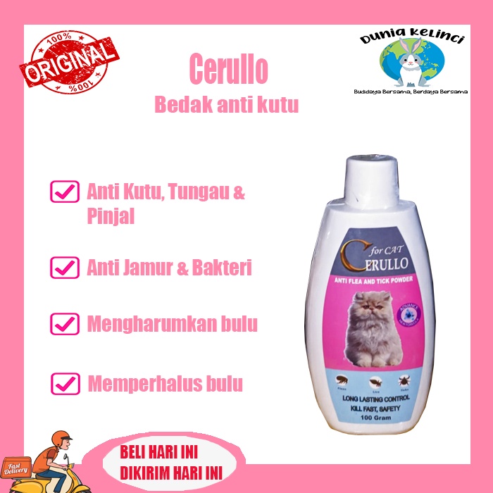 BEDAK KUCING CERULLO ANTI FLEA AND TICK POWDER WANGI FRESH