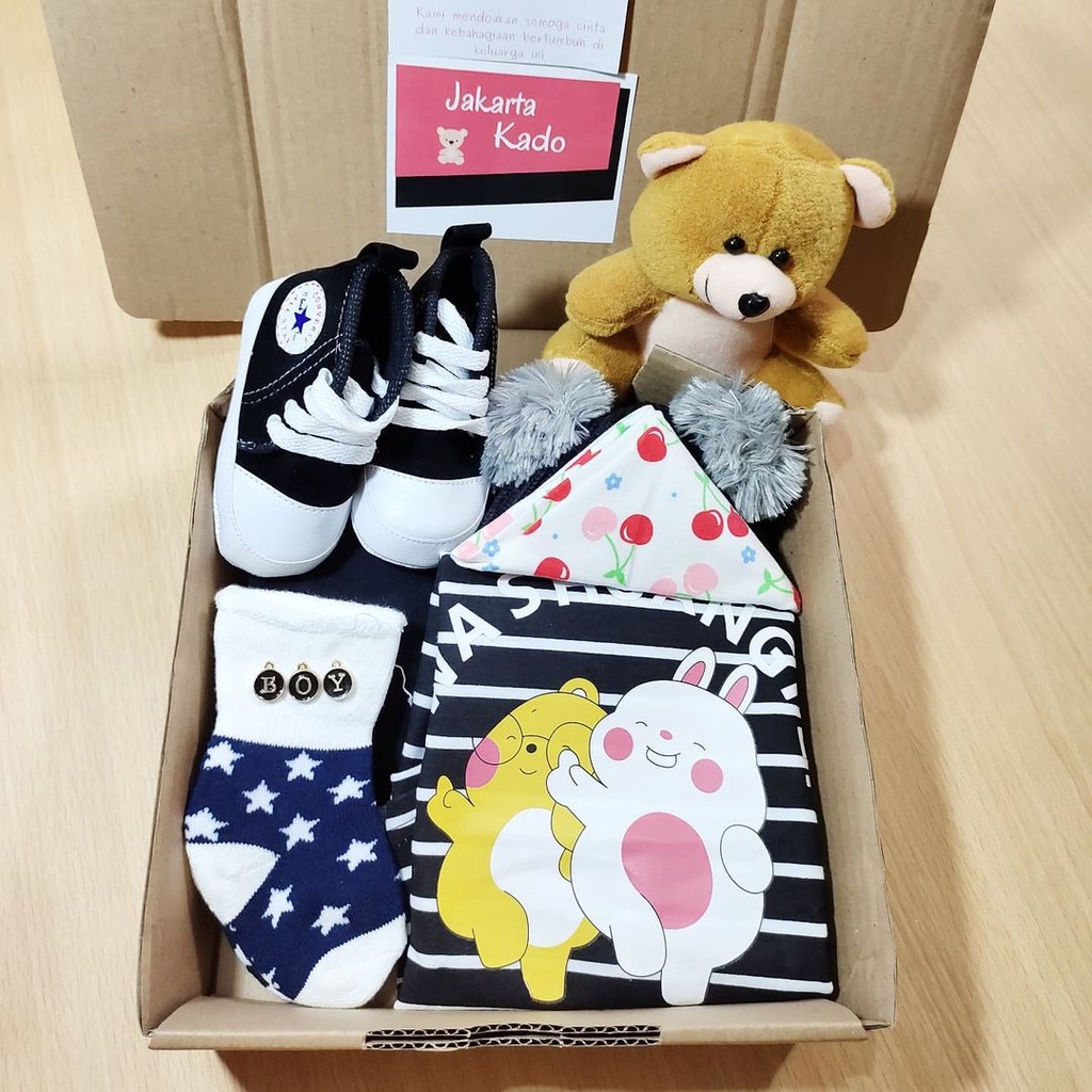 PAKET HEMPERS BABY BOY / BAJU BAYI STRIPS HITAM PUTIH / HADIAH KADO BAYI BARU LAHIRAN LAKI-LAKI SET 