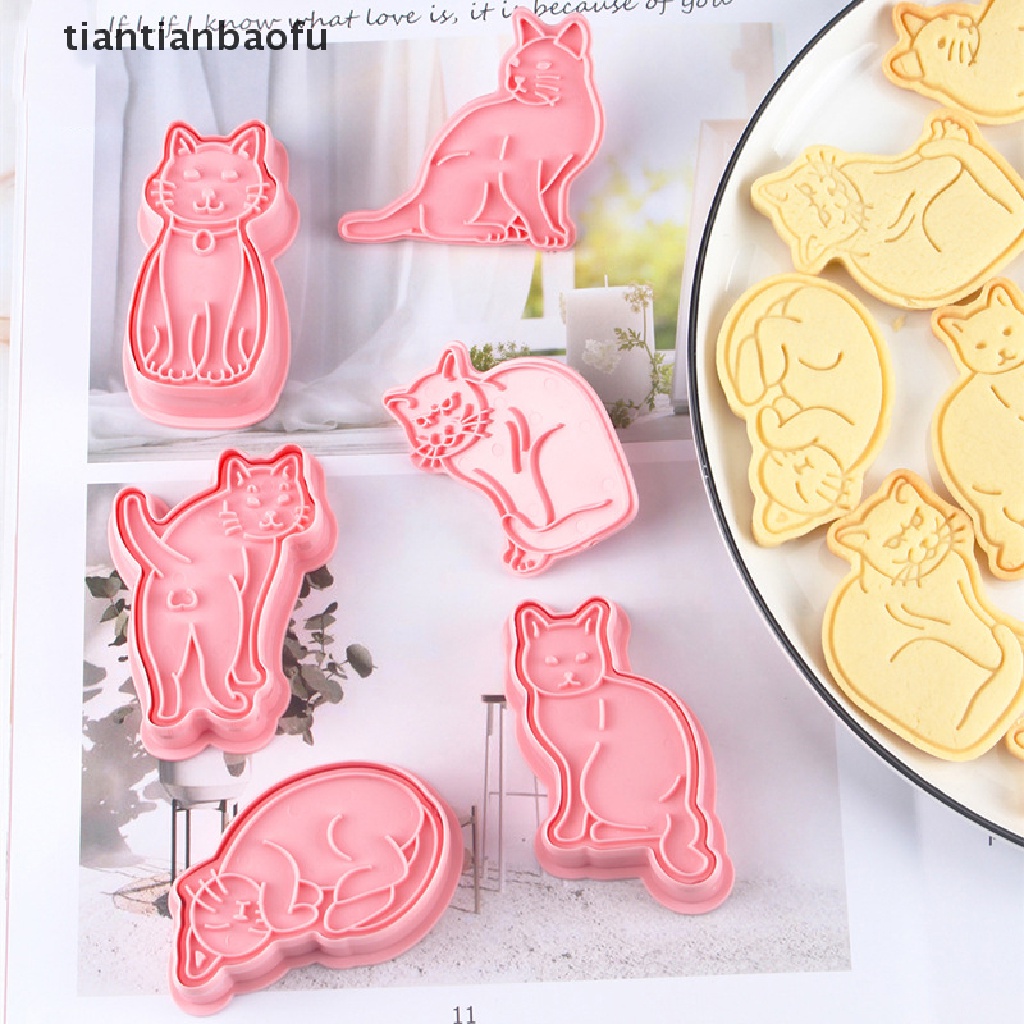 6 Pcs Cetakan Kue / Biskuit Bentuk Anjing Kucing 3D Model Tekan