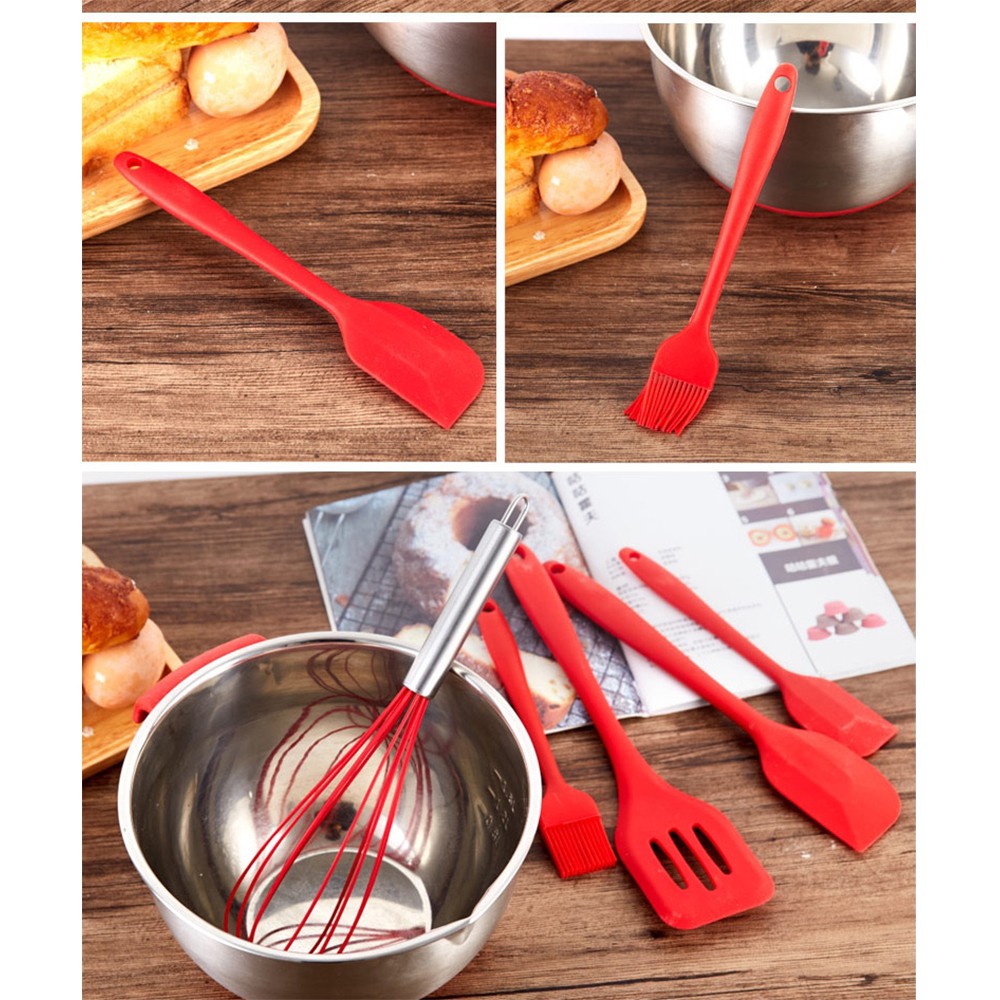HOVELSHOP Set Alat Masak Set 5 Pcs Silikon Spatula Sutil Anti Panas