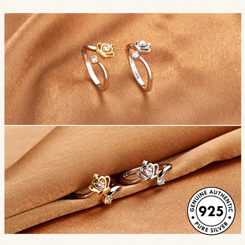 Cincin Sterling Silver 925 Model Mahkota Dengan Berlian Imitasi Untuk Wanita