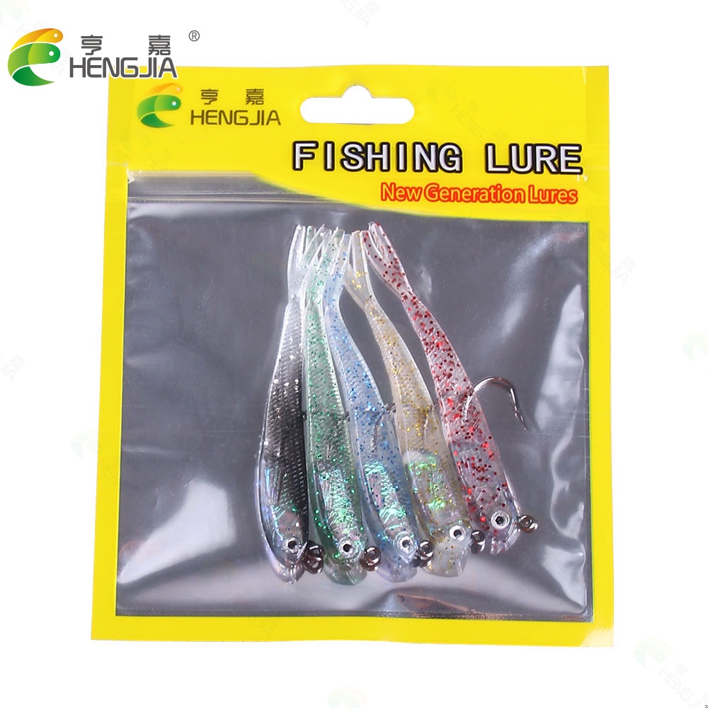 Hengjia 5pcs / lot Umpan Pancing Tiruan Bentuk Ikan 7.5cm / 5g Bahan Silikon