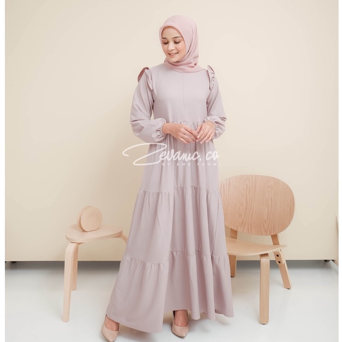 Mesha Maxi Dress Gamis Pesta Motif Polos Gaun Dengan Aksen Kriwil + Saku Pinggir Bahan Lady Zara HQ | ZEVANIC.CO