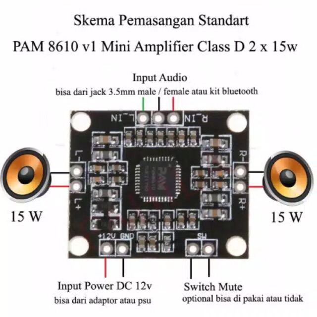 Power 2x15w PAM8610 Class D Mini Digital Audio Amplifier