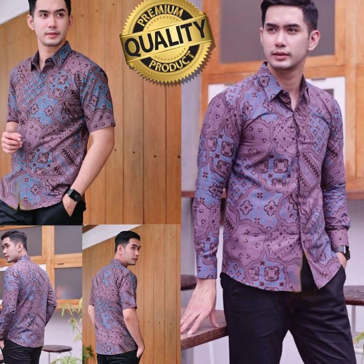 Baju Kemeja Batik Pria Lengan Pendek Premium Slimfit Katun Asli Solo Lapis Furing [KAL.26Au22n]