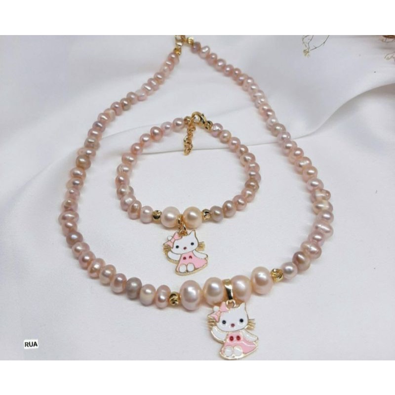Set Kalung dan gelang anak Mutiara Lombok asli/gantungan HK