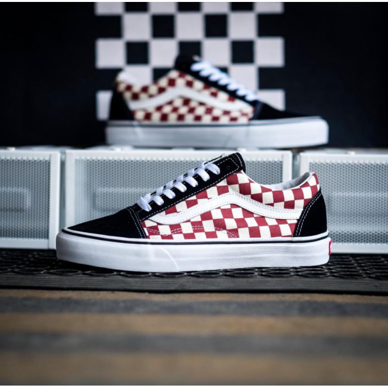 Vans oldskool classic chekherboard black/Red