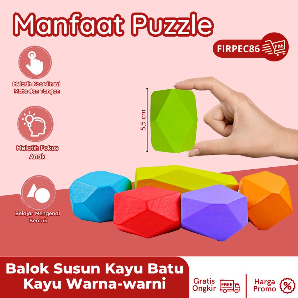 Mainan Edukasi Balok Susun Kayu Model Batu Puzzle Block Edukatif