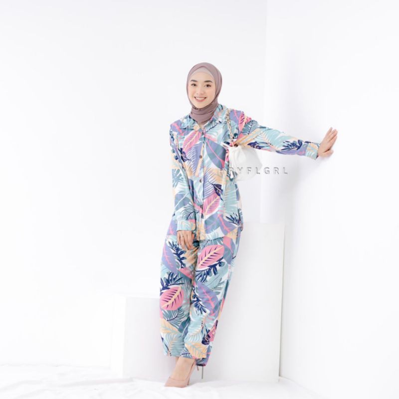 DAILY SET FLAMINGO PASTEL/ BAJU WANITA PAJAMAS BUSUI HIJAB MUSLIM RAYON UNIQLO VISCOSE PREMIUM MURAH