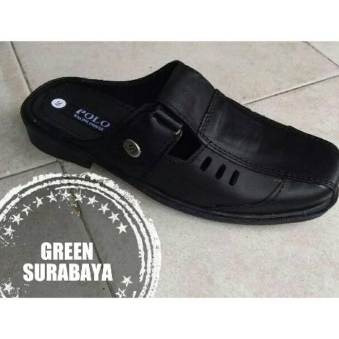 SEPATU SLOP KULIT ASLI SENDAL SELOP PRIA KICKERS CROCODILE SANDAL LOIS - Hitam, 38