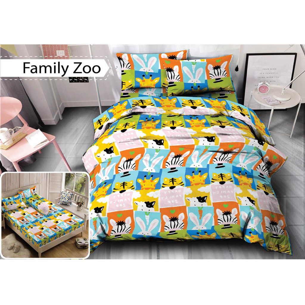 Bed Cover Diva Linen - Tinggi 30cm - FAMILY ZOO - 180x200 (King) Bantal 2