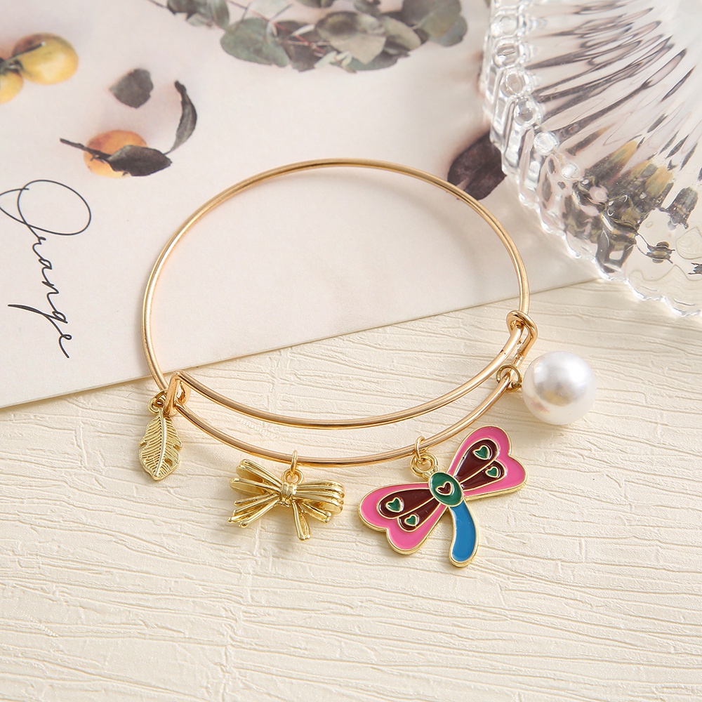 Gelang Bangle Hias Mutiara Kristal Bentuk Hati Butterfly Bow Untuk Wanita