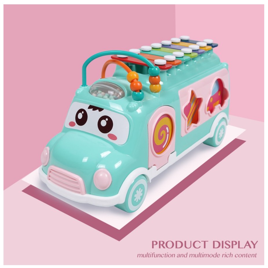 BIG SIZE PREMIUM Mainan Edukasi Motorik Happy Bus dengan Puzzle 3 in 1 dan 7 Tangga Nada Xylophone BS