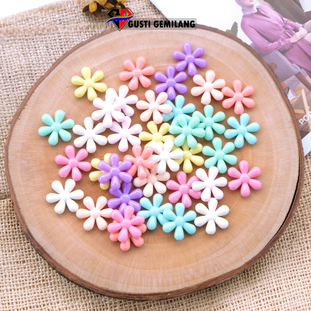 12bh Manik Bunga Mote AC Warna Pastel Craft Wanita