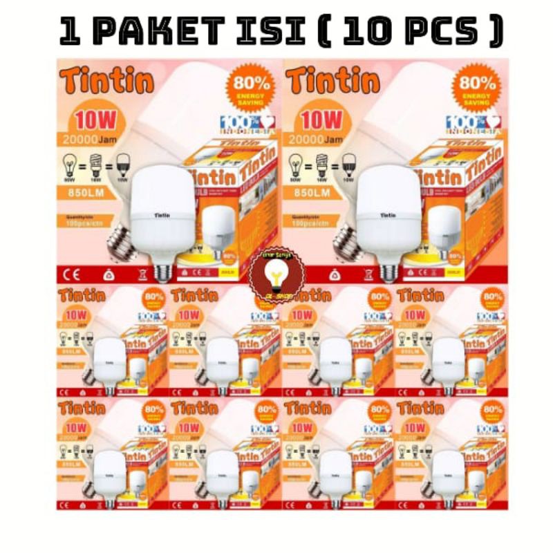 Bohlam Lampu LED Tintin 10 Watt Paket 10 Pcs Murah