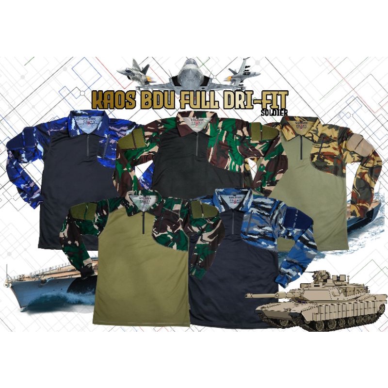 kaos bdu full dri-fit model terbaru/tni-ad/tni au/tni al