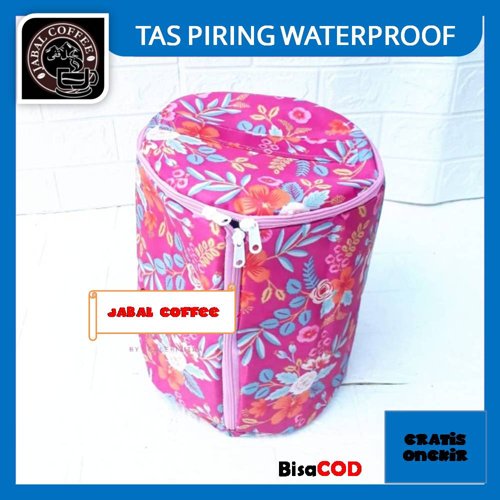 Tas Piring Waterproof Anti Air Diameter 24 Cm / Sarung Tempat Piring Anti Debu Dan Anti Air Motif Bunga 140 Gram