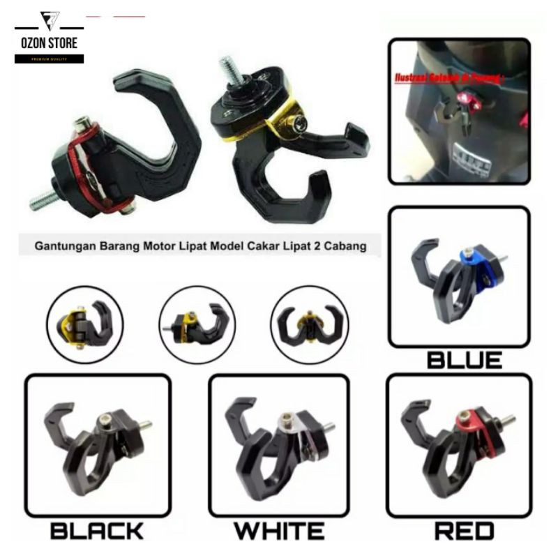 Gantungan Barang Motor Matic Model Cabang Full Besi Model Cakar Lipat 2 Cabang
