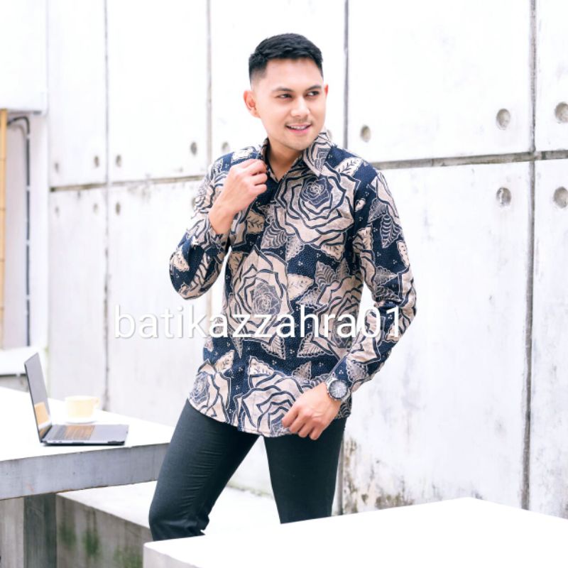 kemeja batik pria modern premium slim fit full puring lengan panjang