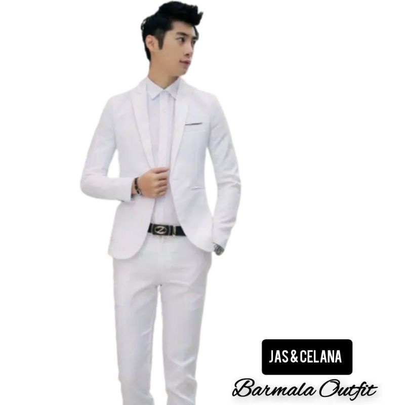 Setelan Jas Formal Pria Putih / Set Blazer Pria Slim fit