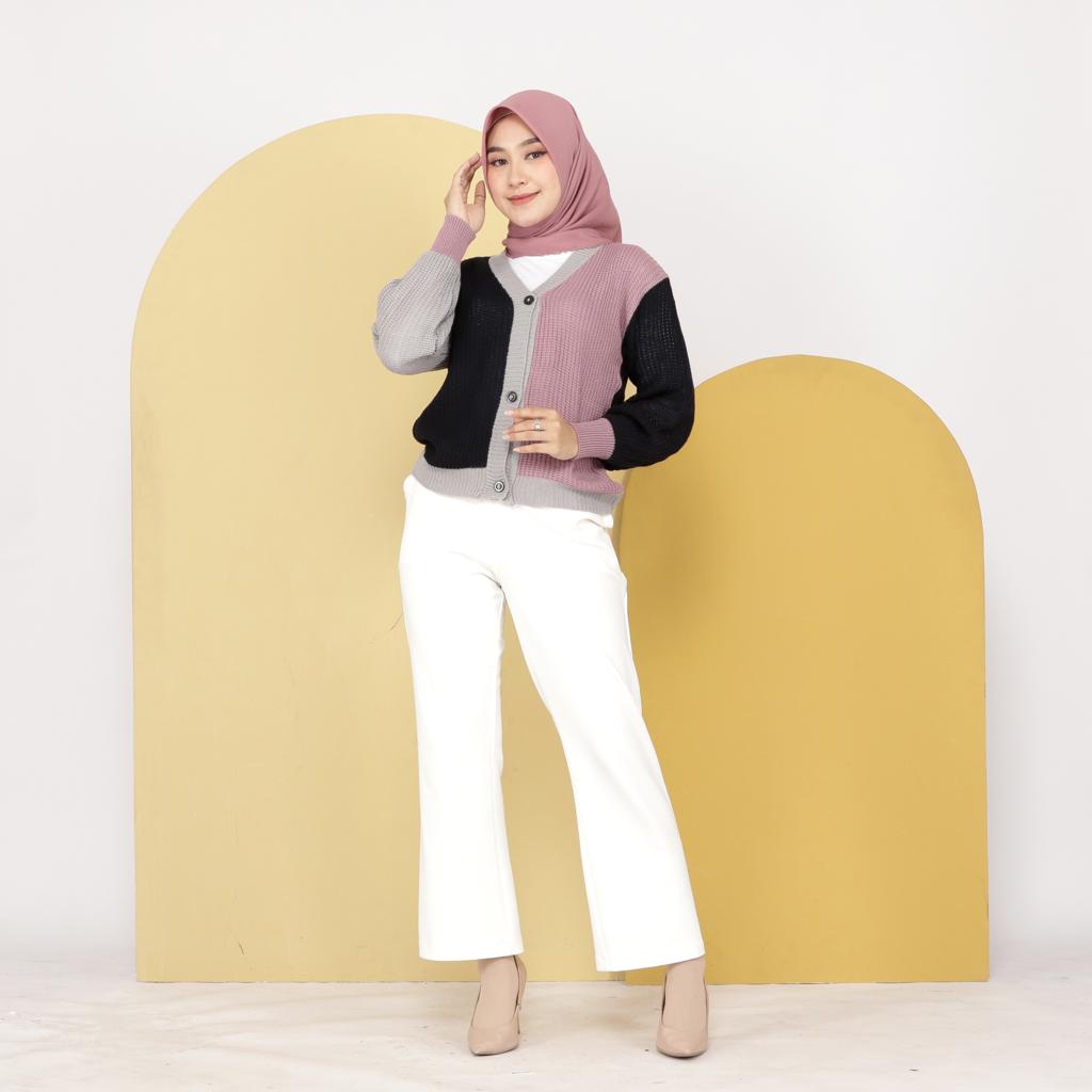 CARDIGAN 3TONE - cardigan wanita / cardigan rajut / cardigan combi / cardigan tone / pastel cardi