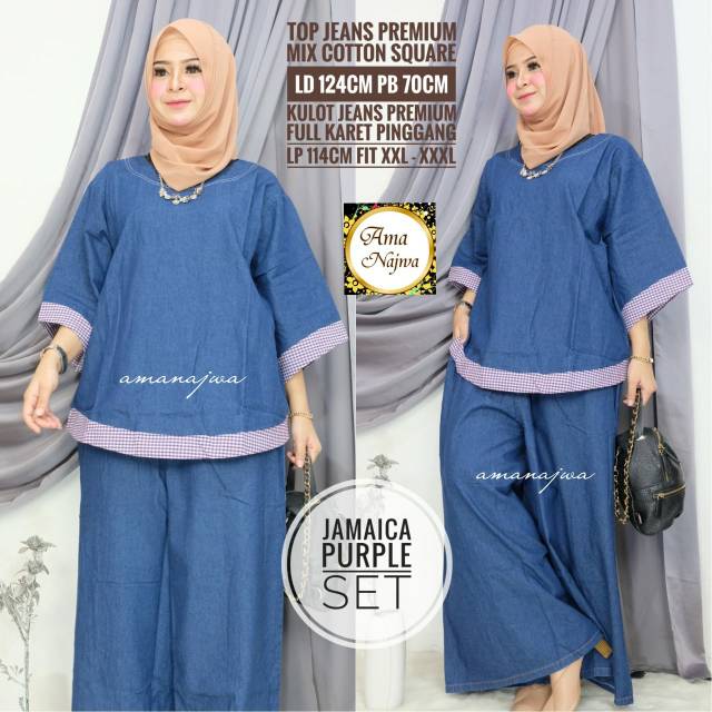 Setelan Kulot Jumbo Jeans Big Size One Set Pants Square Jeans Mix