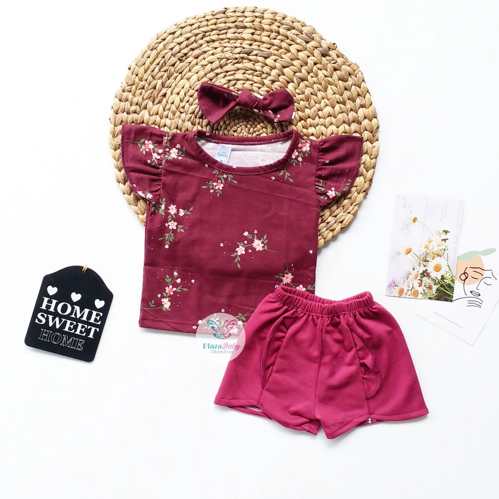 plazababyku MX VALERIE SETELAN BANDO CPDK setelan bayi motif bunga yang lucu free headband