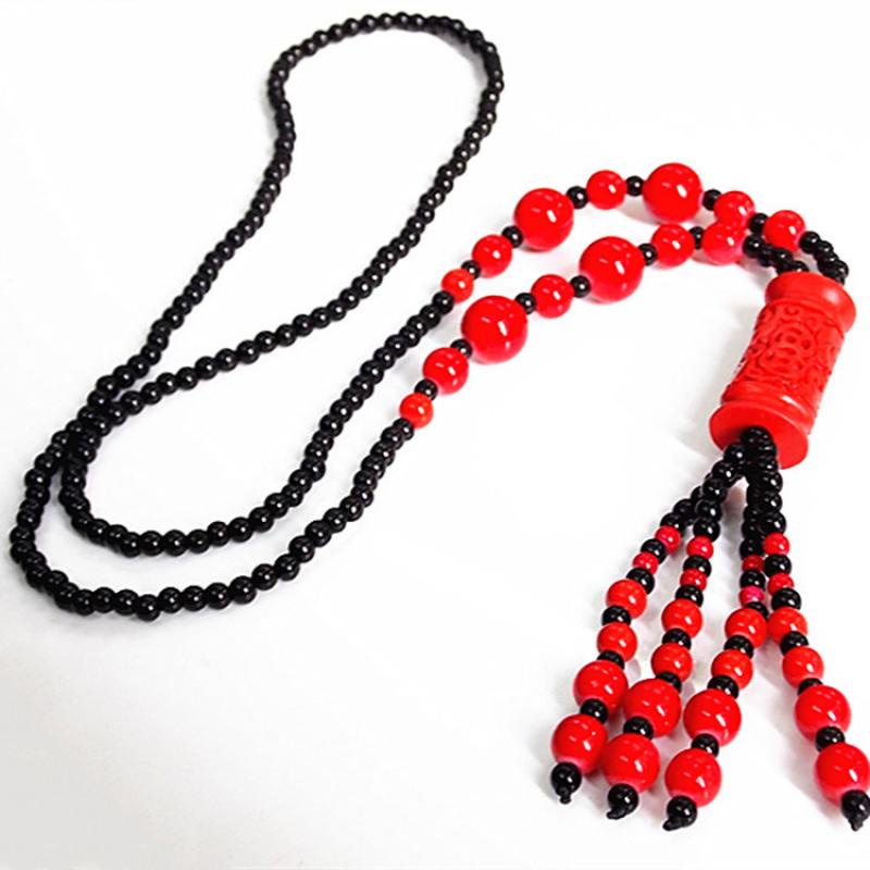 Kalung Talisman Manik-Manik Resin Warna Merah Dan Hitam Untuk Wanita