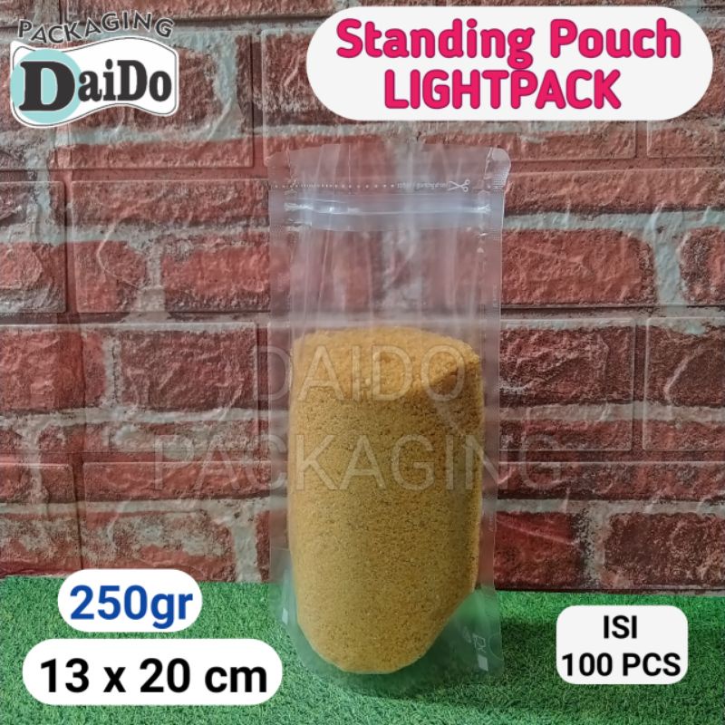 Isi 100 pcs Standing Pouch bening 13x20 cm 250gr/Stand Pouch/Plastik Klip Kpack