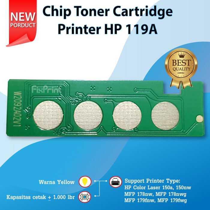 Chip Toner Cartridge 119A W2092A Yellow Printer HP Color Laser 150a 150nw MFP 178nw 179nw 179fnw 179