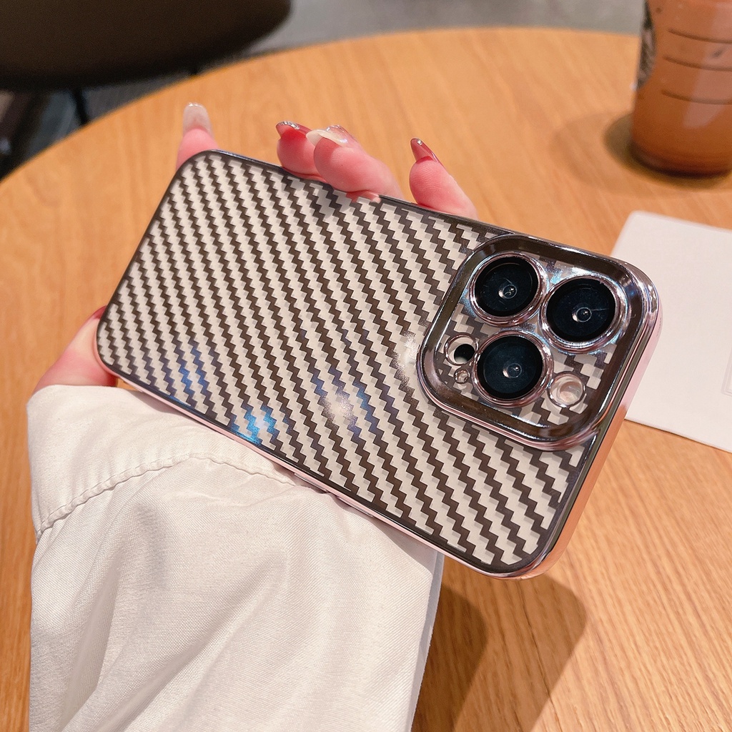 Soft Case Motif Carbon Fiber Dengan film Lensa shockproof Untuk iPhone 13 Pro MAX 11 Pro MAX 12 Pro MAX