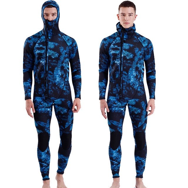 Wetsuit Selam Hoodie Spearfishing Panah Ikan Neoprene 3mm Camo Blue