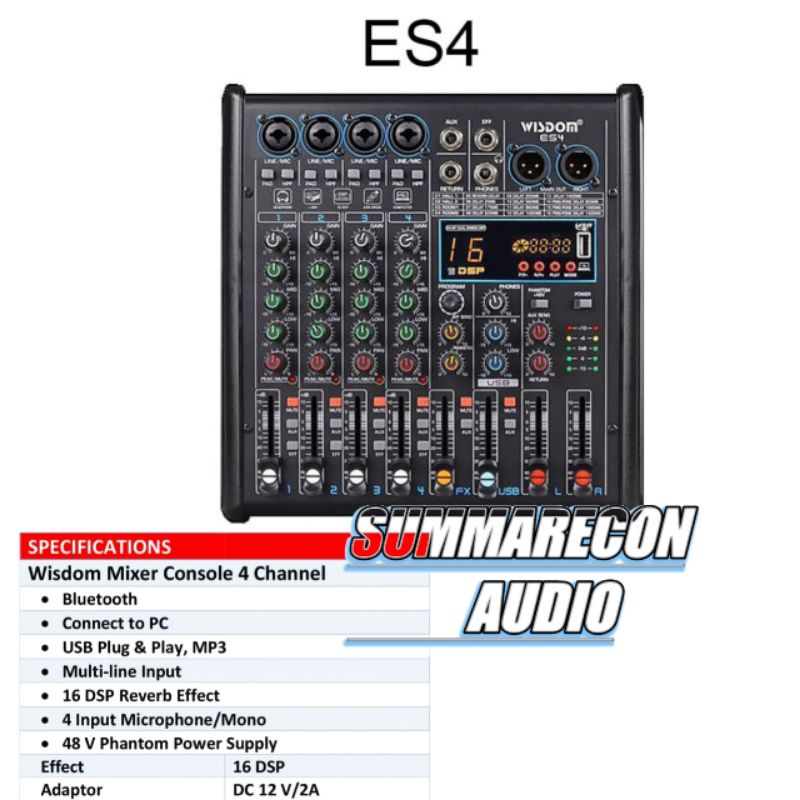 Mixer Wisdom ES4 Original Bluetooth Mixer 4 Channel