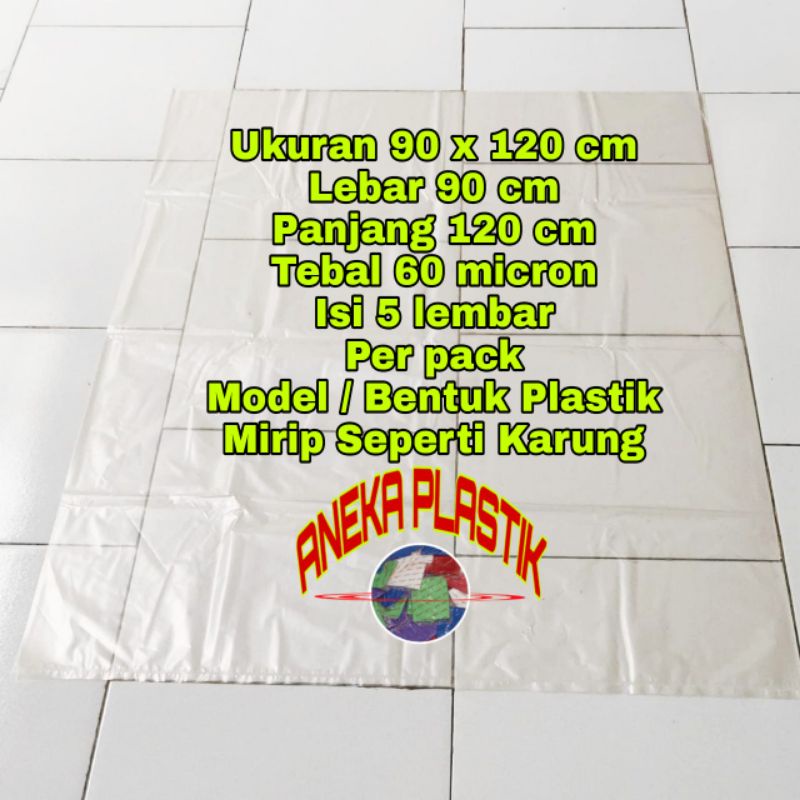 plastik sampah bening plastik  pe ukuran  90 x 120 cm tebal 60 micron