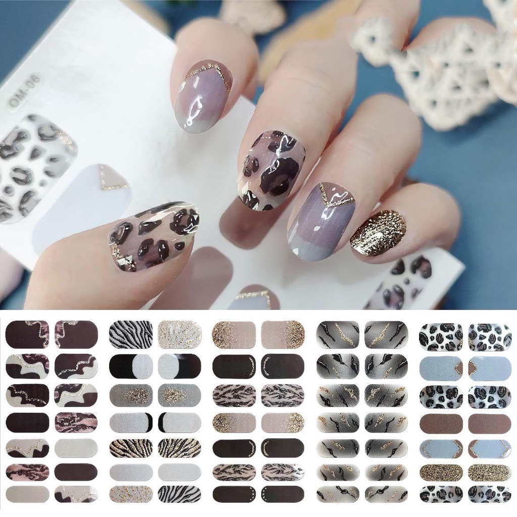 AUGUSTINA Agustina Nail Art Sticker 3D Musim Dingin Gilding Perekat Stiker Leopard Print Nail Art Dekorasi