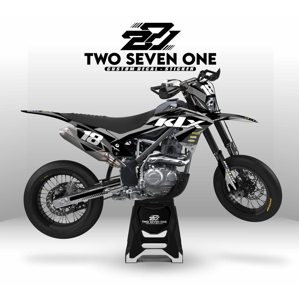 DECAL STIKER KLX BF - DTRACKER - GORDON PREMIUM -CUSTOM DESAIN - VARIASI ABU ABU HITAM SUPERMOTO