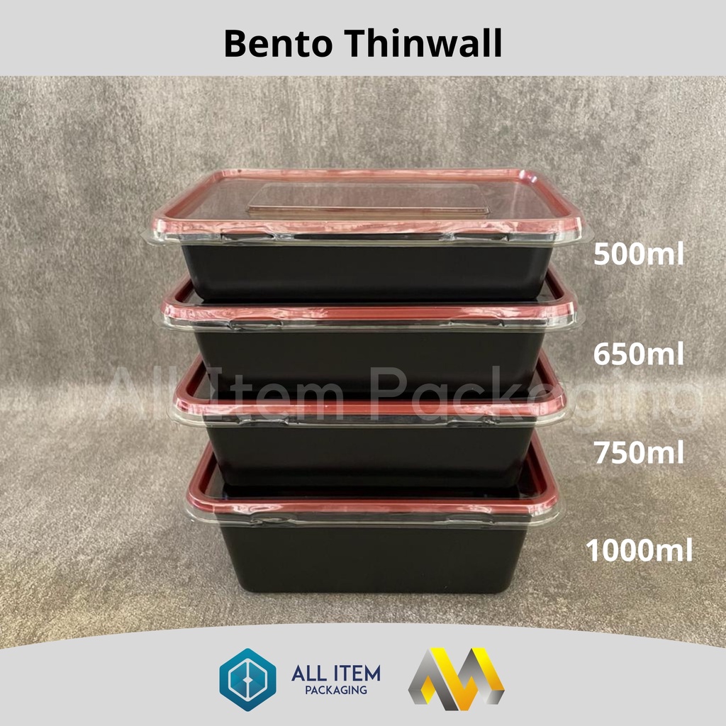 Bento Thinwall MKP 750ml / Kotak Makan Plastik + Tutup @25 Pcs