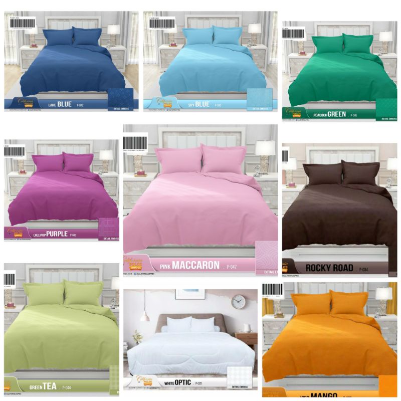 Satu Set Bedcover Polos Emboss California UK 180x200 / Bed California Karet Termurah