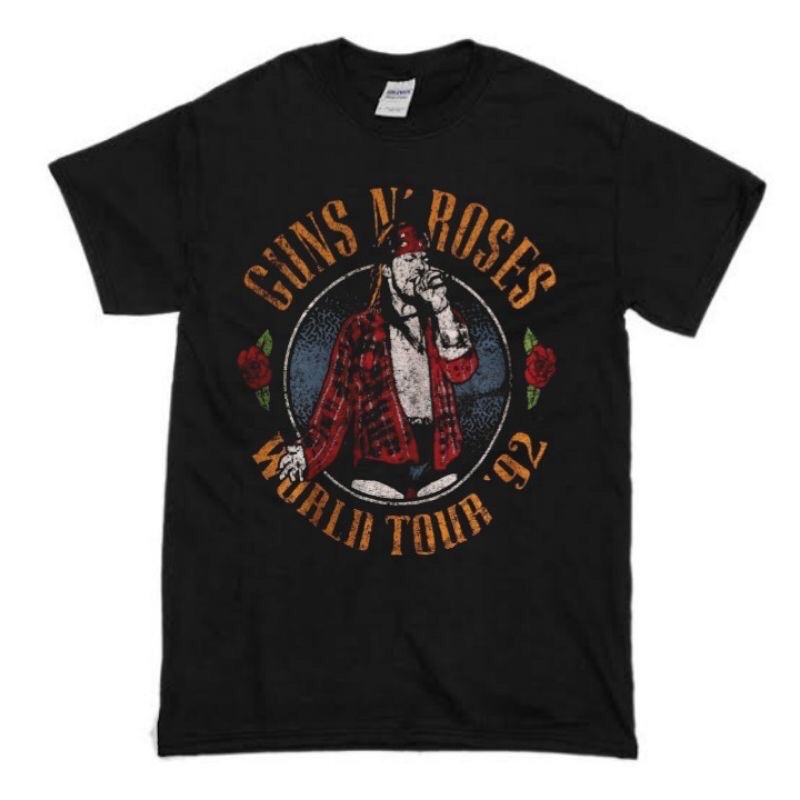 KAOS BAND GUNS N ROSES “WORLD TOUR 92” | T-SHIRT BAND GUNS N ROSES | BAJU BAND GNR HITAM PRIA