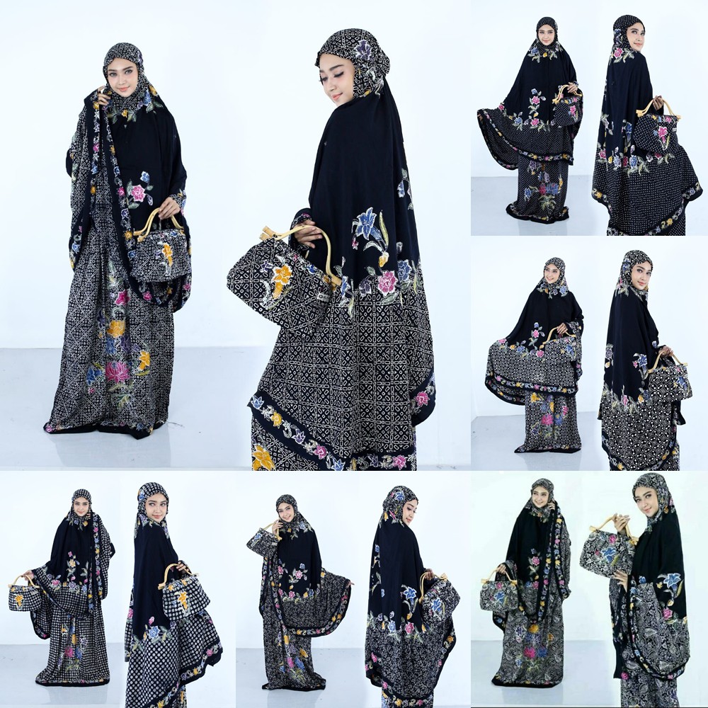 Mukena Batik Potongan Encim Hitam Rotan Original MAF Pekalongan