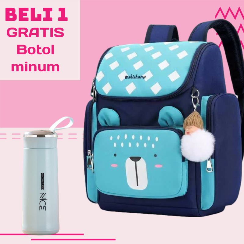 GTB_ Tas Ransel Sekolah Anak Perempuan Motif Beruang TK SD